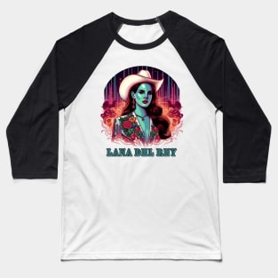 Neon Cowgirl Dreams: Lana Del Rey in Psychedelic Desert Nights w/ Lettering Baseball T-Shirt